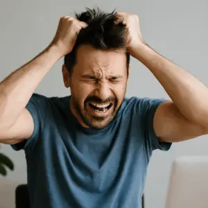 An image of a very frustrated mane pulling at his hair
